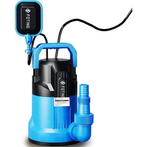 Pompe d’évacuation plate Aspiration jusqu’à 1 mm, Moteur 550W, Débit 17000 L/h, Hauteur de refoulement: 9m, Profondeur d’immersion: 7m, Pompe utilitaire scellée pour Pond avec interrupteur flottant