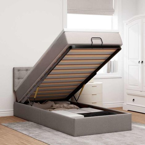 vidaXL Cadre de lit ottoman avec matelas taupe 90x190 cm tissu (1/5)