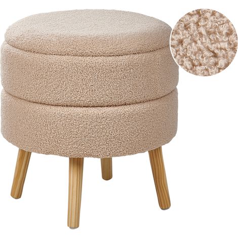 Taburete moderno tapizado de bouclé con almacenaje patas de madera beige Okaton (1/5)