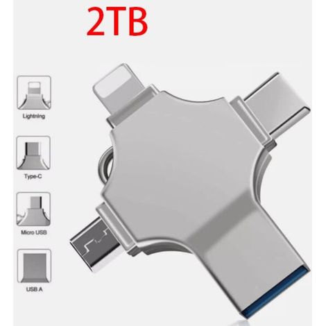 Clé USB 2 To 4-en-1 Mmgoqqt, lecture multipériphérique, plug and play, compatible iPhone, USB-C, Android (1/3)