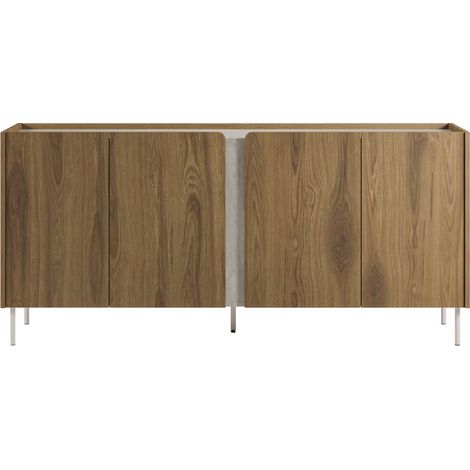 Buffet 4 portes en bois et effet travertin L180cm - Bois foncé - Boxy (1/5)