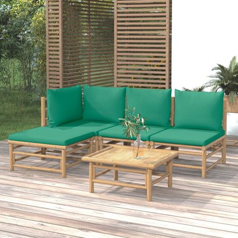 Salon de jardin 5 pcs - Ensemble Table et Chaise de Jardin - avec coussins vert bambou BV994170 - BonneVie (1/5)