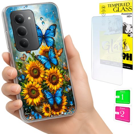 Custodia per Xiaomi Redmi 15 4G / 5G 169mm, cover posteriore con farfalle + vetro (1/5)