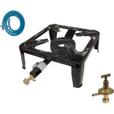 FORNELLONE A GAS BOMBOLA CM 30 X 30 IN METALLO NERO + REGOLATORE - TUBO FASCETTE (1/2)