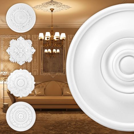Grand Decor Stuckrosette aus PU, R125 bis R179 - Deckenrosette Stuck Wanddeko Wohnzimmer: R128 - Ø 29.5 cm