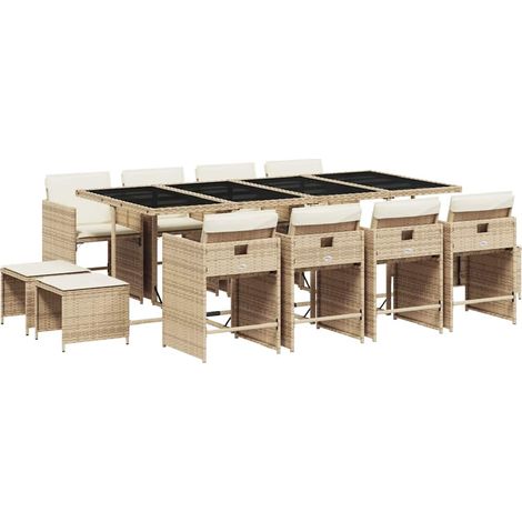 Maison Exclusive - 13-tlg. Garten-Essgruppe mit Kissen Beige Poly