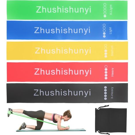 5 x Elastic Band for Bodybuilding, Sports Fitness and Bodybuilding with 5 Levels of Strength, Elastic Resistance Bands, Resistance Band, Bodybuilding, Exercise, Yoga, Pilates Accessories (1/5)