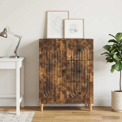 Buffet 3 tiroirs avec porte chêne fumé 66 x 34,5 x 90 cm bois d’ingénierie - PANGIVO (1/5)