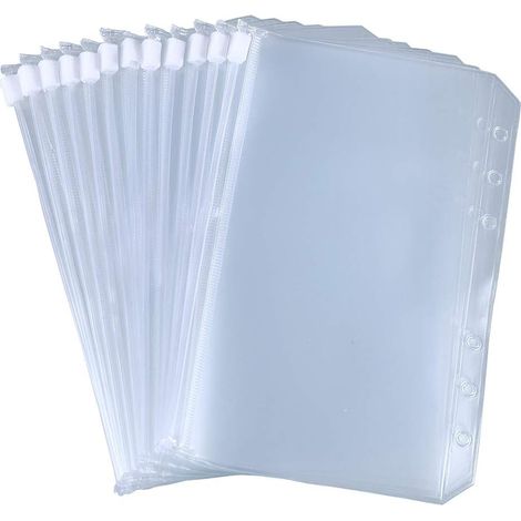 12 Pack Binder Pockets A6 Size Zipper Money Envelopes for 6 Ring Notebook Folders Loose Leaf Pockets 7" x 4". (1/5)