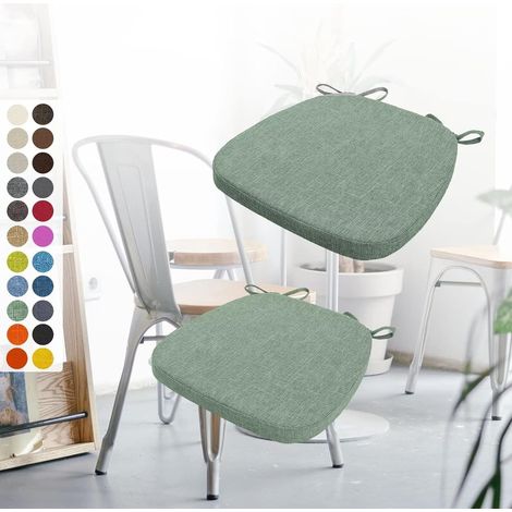 Set of 2 Chair Cushions 40 x 38 x 3 cm, with Straps, Removable Non-Slip Seat Cushion, Ideal for Kitchen and Living Room Decoration, Onyx Green (1/5)