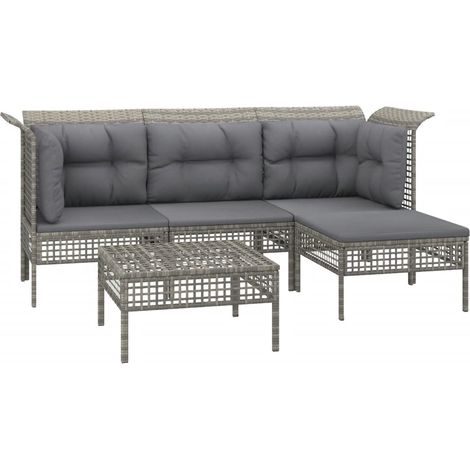 Set Divani da Giardino 5 pz con Cuscini in Polyrattan Grigio vidaXL (1/4)