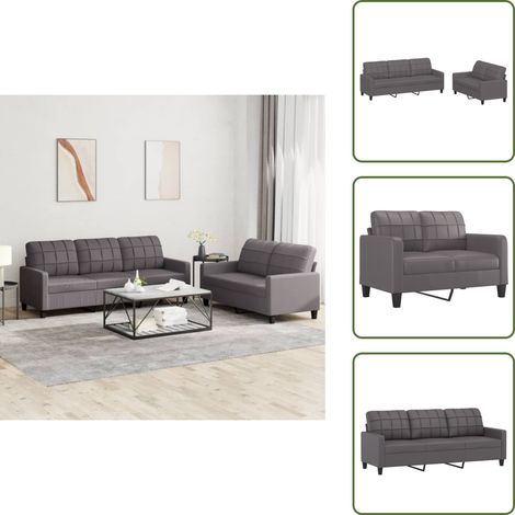 vidaXL Juego de sofás con cojines 2 piezas cuero sintético gris (1/5)