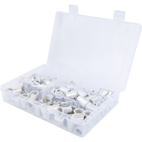 Assortiment de 175 écrous à sertir à tête plate en aluminium avec boîte de rangement pour outils industriels (1/5)