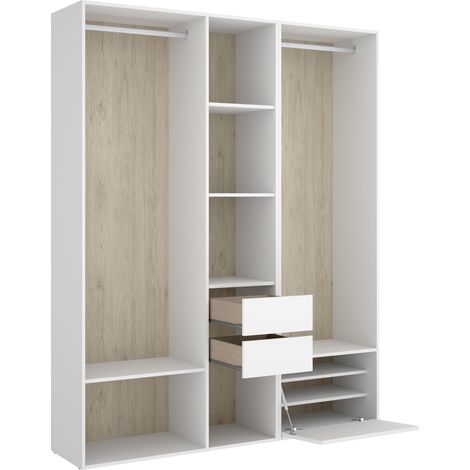 DEKIT - CONJUNTO VESTIDOR CON DOS CAJONES, ZAPATERO Y TRASERA REVERSIBLE - 205 x 158 x 45 cm - BLANCO / NATURAL (1/4)