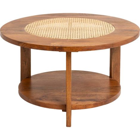 Made In Meubles – Table basse fixe en bois de manguier et cannage – Dimensions 46x80x80 cm – Style bohème vintage – Pour salon spacieux (1/5)