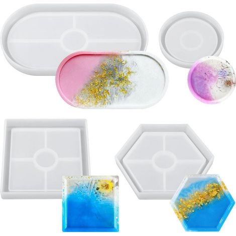 Silikonformen Set 4 Stück für Epoxidharz, Tablett, Untersetzer, DIY-Basteln (1/5)