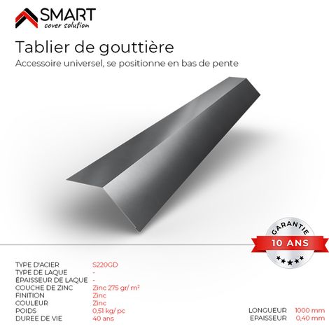 Tablier de gouttière - bac acier - tôle de couverture - Toiture -  H12 Galvanisé L=1m
