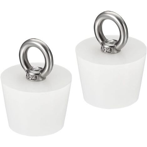 Bouchon Conique Bouchon en Caoutchouc de Silicone 32mm à 42mm Bouchon de Baignoire Solide avec Anneau pour Tubes à Essai, Conduite d'Eau, Trou de Drainage, Blanc 2 Pièces (1/5)