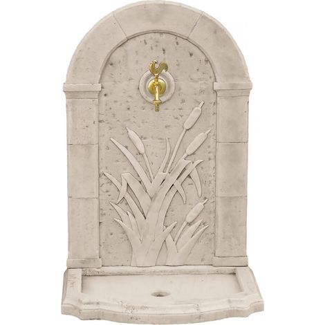 Habitat Et Jardin – Fontaine de jardin en pierre reconstituée – Résistante aux intempéries – Dimensions 62 x 42 x 93 cm – Livrée avec robinet en laiton