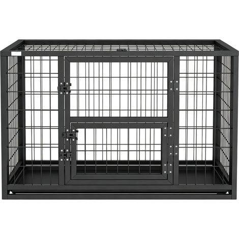 Jaula para perros de acero negra 94 x 60 x 64 cm con techo abatible y puerta para comida (1/5)