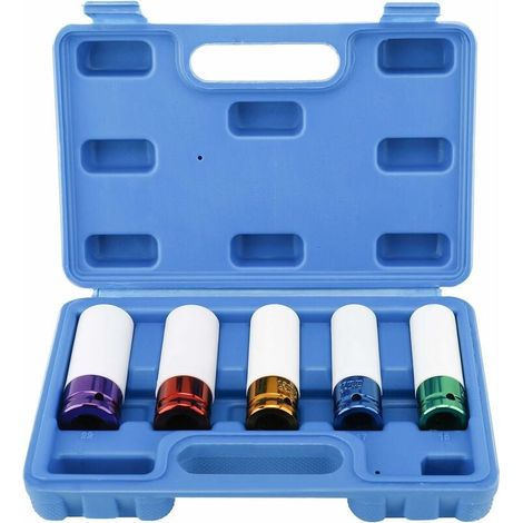 Juego de 5 vasos de impacto para llantas Drive Metric de pared extrafina, tamaño 15, 17, 19, 21, 22 mm, (1/5)