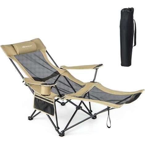 Goplus – Chaise longue de camping pliable – Repose-pieds amovible – Dossier réglable 110°-135° – Tissu Oxford imperméable – Sac de transport inclus (1/5)