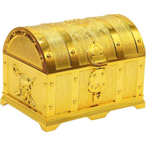 Boîte de Coffre Trésor de Pirate, Coffre Tresor Enfant, Boîte à Bijoux Rectangulaire Rétro Dorée, Boîte de Pirate Vintage en Plastique pour Fêtes de Pirate, pour Rangement, Chasse au Tresor, Décor (1/5)