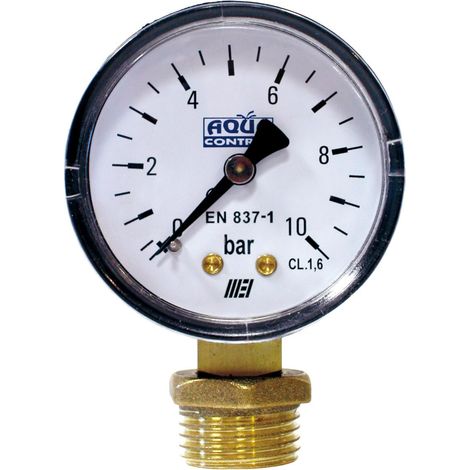 Manómetro para presión de agua 0-10 bares, conexión ¼ pulg. - ½ pulg (1/2)