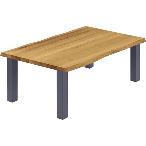 LAMO Manufaktur Esstisch Küchentisch, mit Baumkante 120x80x47cm (AxBxH), Classic, Rustikal / Anthrazit, LWB-01-A-003-7016Cl