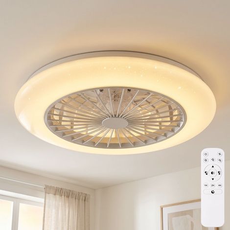 Deckenventilator mit Beleuchtung Deckenleuchte Wohnzimmerlampe, Fernbedienung dimmbar Nachtlicht Timer Sternenhimmeleffekt, titanfarben, 1x LED 30W 3500Lm 2700-6500K, DxH 50x16cm (1/5)