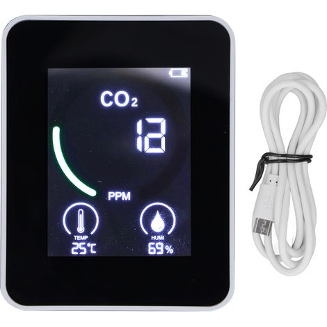 Détecteur de CO2 5 en 1 avec Thermomètre Hygromètre - ABS, 1500mAh, pour Maison/Bureau, Blanc