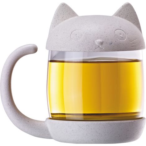 UneMug 250ml Teetasse aus Glas in Katzenform mit fischförmigem Teesieb (1/5)