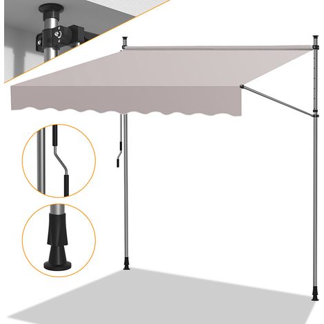 Jiubiaz Klemmmarkise mit Handkurbel, 300x120cm Balkonmarkise, UV-beständig 50+ höhenverstellbar Sonnenschutz ohne Bohren für Terrasse und Balkon Beige
