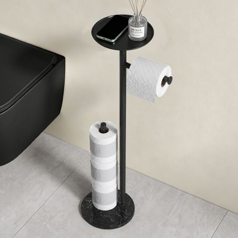 Mai & Mai Porte-Papier Toilette sur Pied Porte Rouleau WC en Inox 304 Support Papier Toilette avec Étagère sur Base Rangement WC H. 818 mm Noir Lino-06 (1/5)
