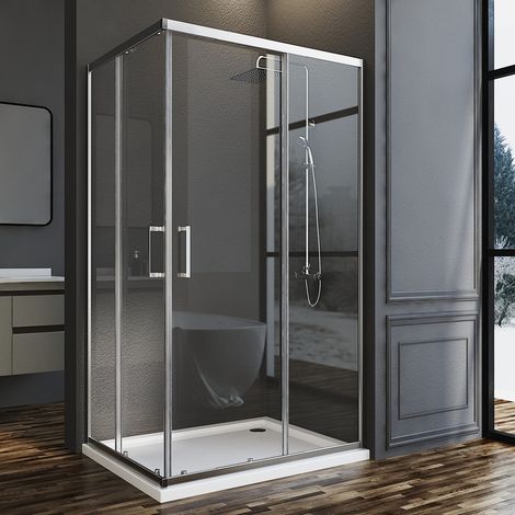 Duschkabine 80x100 cm Schiebetür, Duschkabine 100x80cm Eckeinstieg Duschabtrennung mit 6mm ESG Sicherheitsglas Glas Duschwand Höhe: 185cm