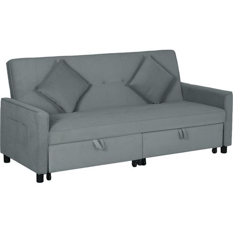 Couchage d'Appoint Rapide : Canapé-Lit Convertible Clic-Clac 3 Places 196 x 90 x 89 cm en Velours Gris pour Salon (1/5)