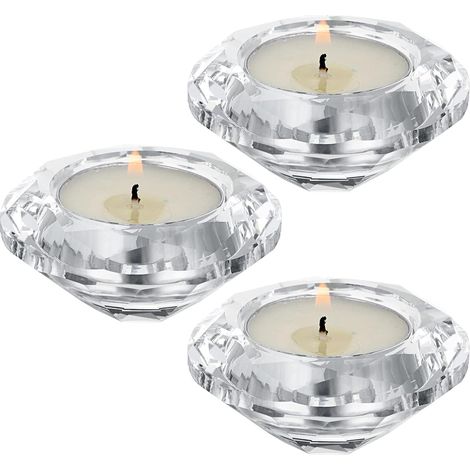 3pcs Crystal Candle Holders Votive Candle Holder Tealight Holder for Table, Wedding, Home Decor (Round,Clear) (1/5)