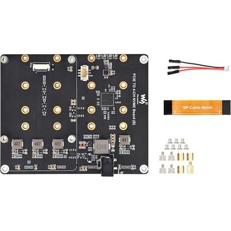 Waveshare 4-Kanal PCIe auf M.2 Adapterkarte mit Strom für Raspberry Pi 5 NVMe SSD mit LED EU-Version (1/5)