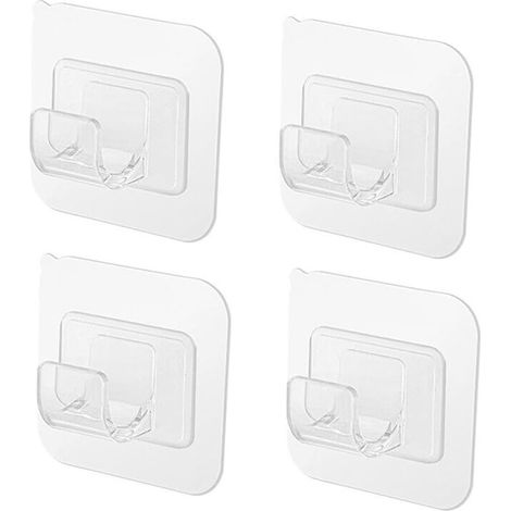 Supports de tringle de douche sans perçage, lot de 4 supports muraux pour tringles à rideaux de penderie de 1,5 cm à 2,2 cm, crochets robustes en ABS transparent. (1/5)