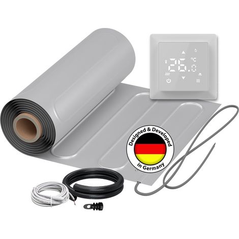 Chauffage au sol électrique pour PVC, parquet stratifié, vinyle WARMON ALU 150 W/m² + Thermostat S 100 Tactile blanc - 1,5 m²