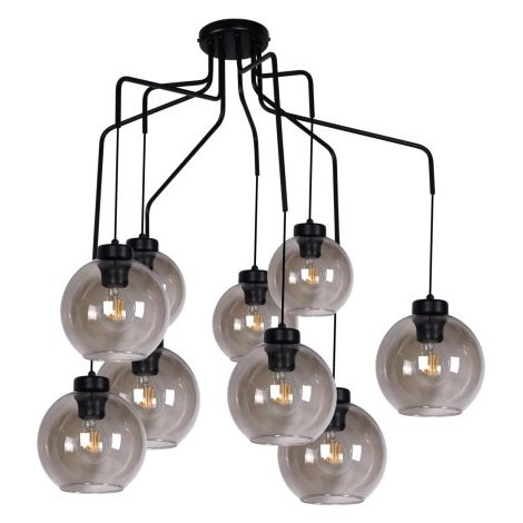 Suspension 9 globes verre noir E27 Kaja Horik 90cm