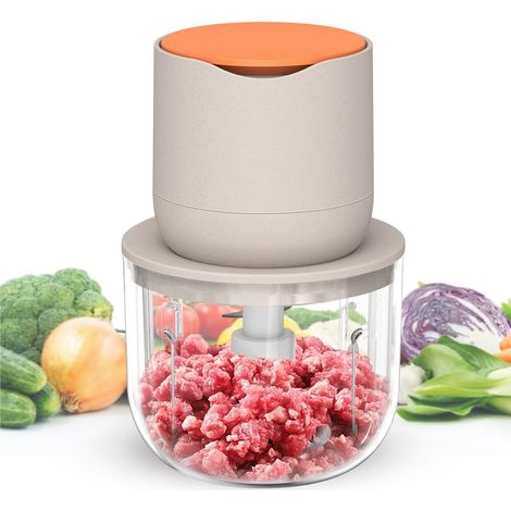 Procesador de alimentos eléctrico inalámbrico, picadora eléctrica pequeña de 600 ml, adecuada para picar y triturar carne, cebollas, verduras, ajo, comida para bebés y otros productos alimenticios. (1/5)