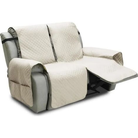Housse de fauteuil antidérapante 2 places, tissu synthétique beige, imperméable, design contemporain (1/4)