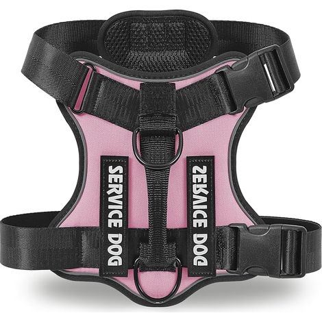 Dog Harness Reflective Adjustable with Front Tie, Breathable Puppy Harness with Handle Control, Pink, M (1/5)