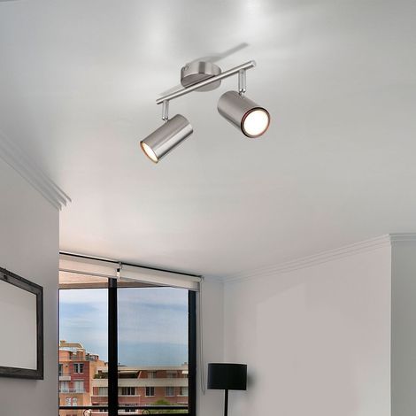 Plafoniera 2 fiamme Lampada da soggiorno Luce spot argento Plafoniera mobile, 2x attacco GU10, LxLxH 25x10x13,5 cm