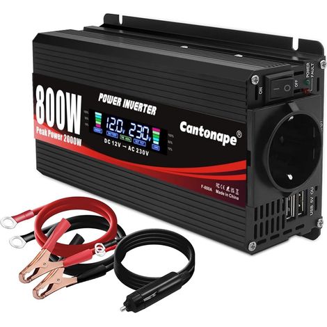 Convertisseur de Courant de Voiture à Onde modifiée, 12 à 220V 230V - Transformateur, Prise UE, Dual USB, avec écran LCD, Moniteur pour Voiture, Caravane, Bateau, Camping (1/5)