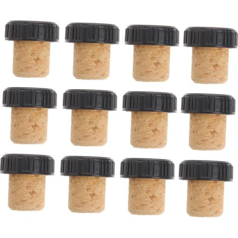 12 bouchons liège, bois/plastique, naturels, pour vin et bière (1/5)