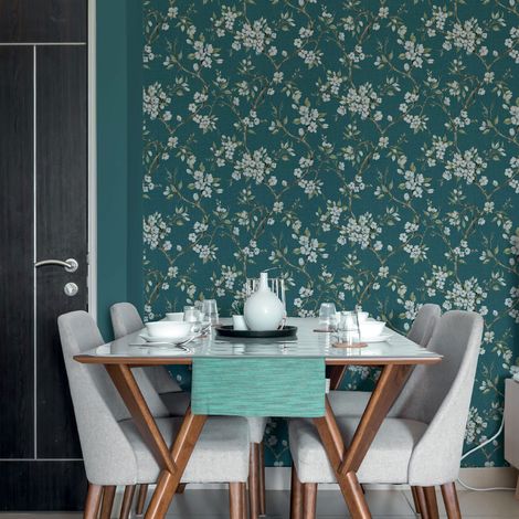 Papier peint intissé Eliza Teal 1005 x 52cm Turquoise (1/5)