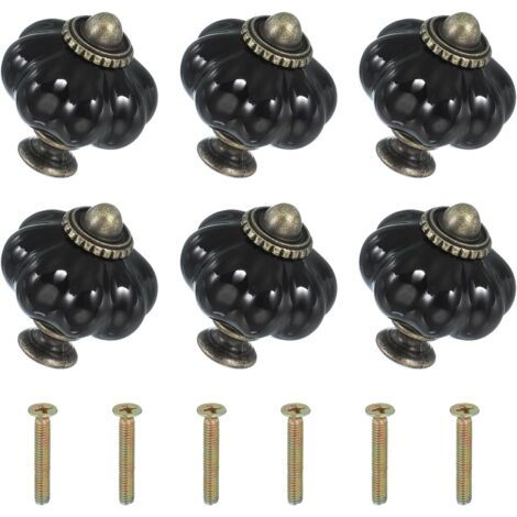 QORVA-Six boutons en céramique noire, de 3,3 x 3,3 x 3,8 cm chacun, avec vis. Boutons et poignées de tiroir en céramique en forme de citrouille. (1/5)