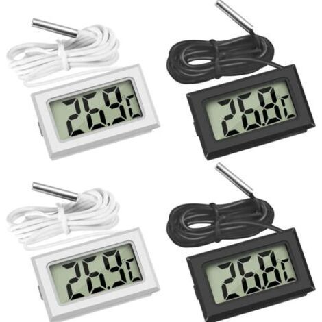 4 Pcs Refrigerator Thermometer, Digital LCD Thermometer with Waterproof Probe for Fridge Freezer Aquarium (Set of 2 Black and 2 White) (1/5)